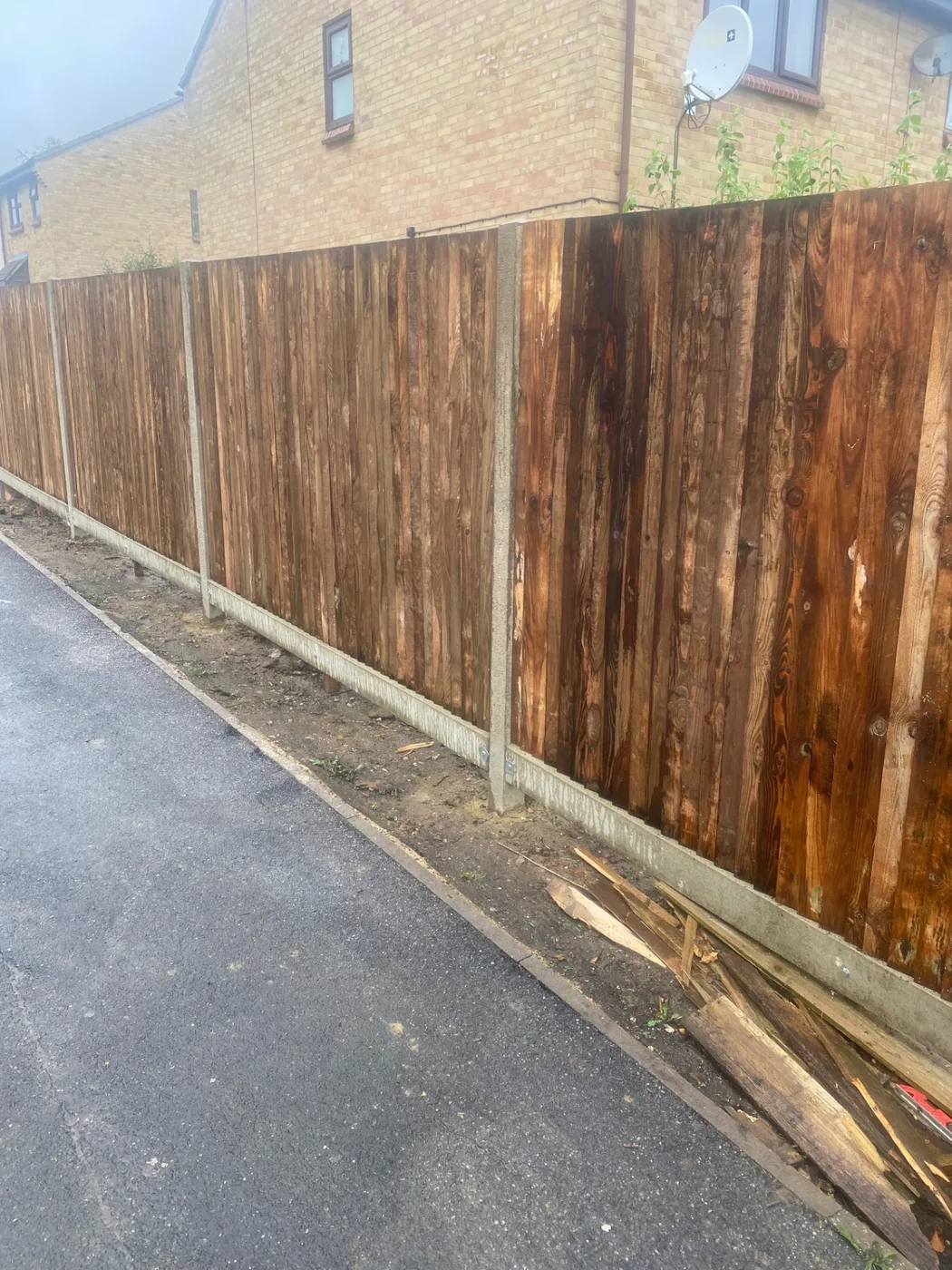 Wide run of timber fencing in a rear garden